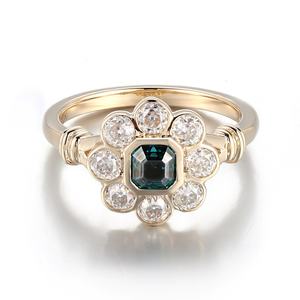 Anillo de Flores Delicado de Twinkle Jewelry, Oro Amarillo Sólido de 10K con Moissanita Verde Corte Asscher, Anillos de Compromiso de Diamantes Reales - Product Image 3