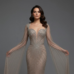 Robe de soirée de luxe Serene <span class=keywords><strong>Hill</strong></span> LA72575D ornée de perles avec manches cape, collection 2026, haute couture, robe de soirée de célébrité pour femme - Product Image 2