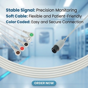 Câble ECG médical 5 brins compatible avec Spacelabs 90602A/90408, connexion directe, certifié ISO pour usage hospitalier - Product Image 1