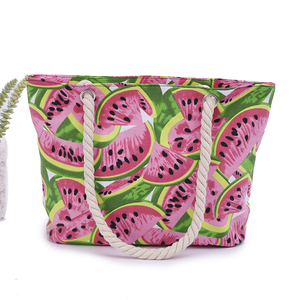 Sacs fourre-tout de plage en toile de coton personnalisés, écologiques, durables et réutilisables, avec fermeture éclair ouverte et motif imprimé intégral, pour les courses - Product Image 4