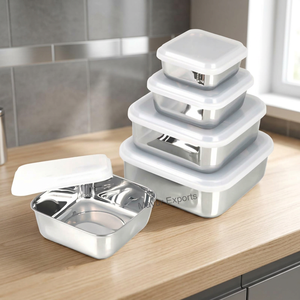 Detachable Stainless Steel <b>Square</b> Lid Bowls Food <b>Container</b> Classic <b>Plastic</b> Lid 350ml Capacity Eco-Friendly Glossy Finish Mayur - Product Image 2
