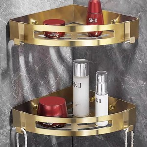 Étagère d'angle en acier inoxydable Anju, double couche, triangulaire, murale, pour salle de bain, couleur or - Product Image 1