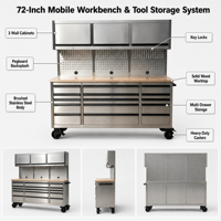 Armoire à outils en acier inoxydable de 72 pouces, 15 tiroirs, poste de travail moderne, verrouillage à clé, déverrouillage par mot de passe, personnalisation OEM, rangement d'outils