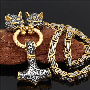 เครื่องประดับวินเทจของผู้ชาย24นิ้ว,สร้อยคอ Mjolnir หัวหมาป่าจี้ Thor Hammer ชาวเซลติกไวกิ้งนอร์สทำจากสเตนเลสสตีลเครื่องประดับแนววินเทจ - Product Image 5