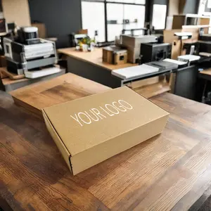 Caixa plana de papel kraft ondulado reciclável com logotipo branco, caixa com zíper para produtos cosméticos, 17x13x4