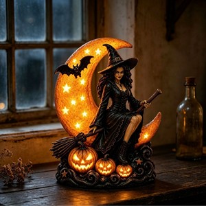 Figura Decorativa Luminosa de Resina con Diseño de Bruja Gótica y Luna, para Decoración de Mesa de Halloween, Dropshipping Shopify - Product Image 6