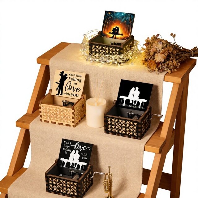 Popular Choice YIYU Wooden Hand Crank Music Box 8-Tone Classical Customized 30s UV Painted Handmade Nostalgic Romantic