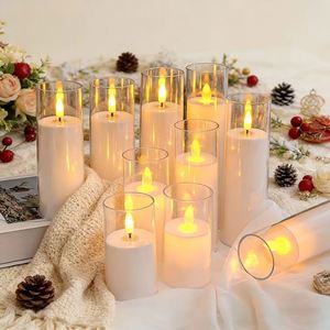 Bougie pilier sans flamme à LED alimentée par piles avec support en verre, flamme vacillante, décoration d'intérieur - Product Image 2