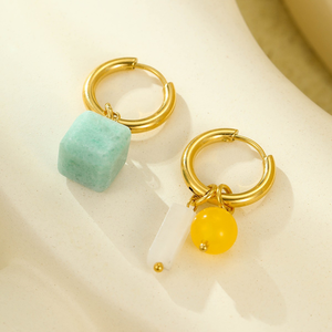 Pendientes de piedra natural de estilo retro europeo y americano, diseño de flores y estrellas en acero inoxidable - Product Image 5