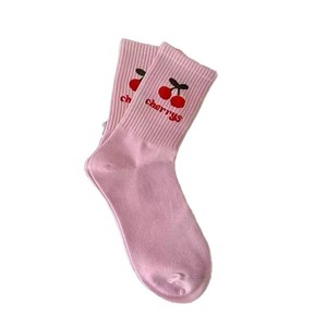Pink Cherry Print Slouch <b>Socks</b> Women's Mid-Calf Cotton <b>Breathable</b> Sweat-Absorbing Odor-Resistant Youth Style - Product Image 1