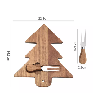 Venta al por mayor de tablas de charcutería de corte de madera de <span class=keywords><strong>acacia</strong></span> en forma de árbol de Navidad con cuchillos - Product Image 3