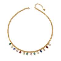 Collier chaîne maille gourmette tendance en acier inoxydable 316L plaqué or PVD, avec pendentif goutte d'eau en pierre gemme, durable et résistant à l'eau, idéal pour les fêtes