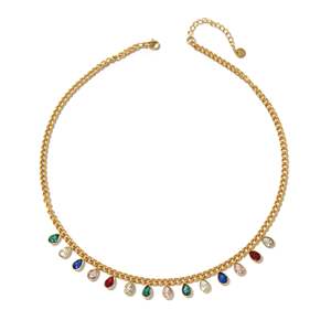 Fashion <b>Box</b> Chain Necklace PVD Gold Plated 316L Stainless Steel Sustainable Resistant Water <b>Drop</b> Gemstone Pendant Jewelry Party - Product Image 1