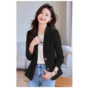 Women's Blazer Black Solid Color Polyester No-Wrinkle Treatment Casual Elegant Style - Product Image 1