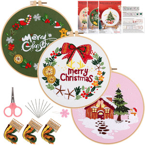 Wholesale Custom Crafts Hand Needlework 3 Sets Christmas Embroidery Kit for Beginners Adults