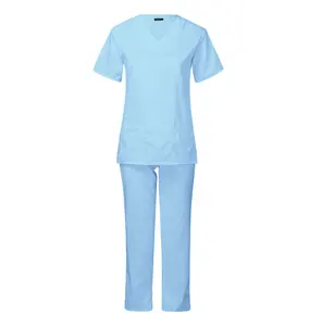 Medical Nurse Salon Spa Suit Women's Curved Hem Contrast Tunic Scrubs Uniforms Sets