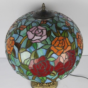 LongHuiJing European 16Inch Tiffany Dome <b>Table</b> <b>Lamp</b> with Rose Flower Stained Glass Lampshade and Deer Resin <b>Base</b> AC LED 2700K - Product Image 5