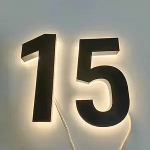 Custom Outdoor house numbers 3D lighted 7" address number stainless steel solar led number plate