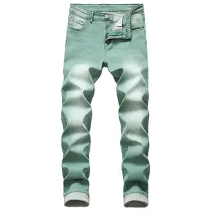Мужские джинсы высокого качества, стильные облегающие джинсы зеленого цвета