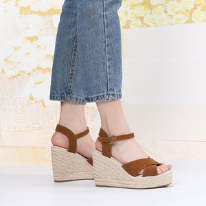 Sandali Estivi alla Moda con Tacco Alto e Piattaforma per Donne, Comodi <span class=keywords><strong>Zeppe</strong></span> da Esterno con Suola Morbida Stile Espadrillas - Product Image 1