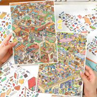 1 Pak Stiker 181.0 Stiker Adegan Miniatur Stiker Adegan 3D DIY Unboxing