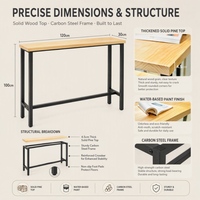 Comptoir de bar commercial en gros pour usine, table de bar de pub avec plateau en pin massif de 4,5 cm d'épaisseur et structure en fer pour projet de café ou de salon de thé
