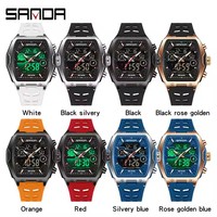 Reloj Deportivo SANDA 6235 para Hombre, Nuevo con Doble Pantalla, Esfera Tonneau, Multifunción, Resistente al Agua, 41 mm de Diámetro, 20 mm, Estilo Ejecutivo Moderno