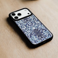 Coque de téléphone en verre trempé style coquille de conque avec impression feuille d'or, motif porcelaine bleue et blanche, pour iPhone 16 17 18 Pro Max