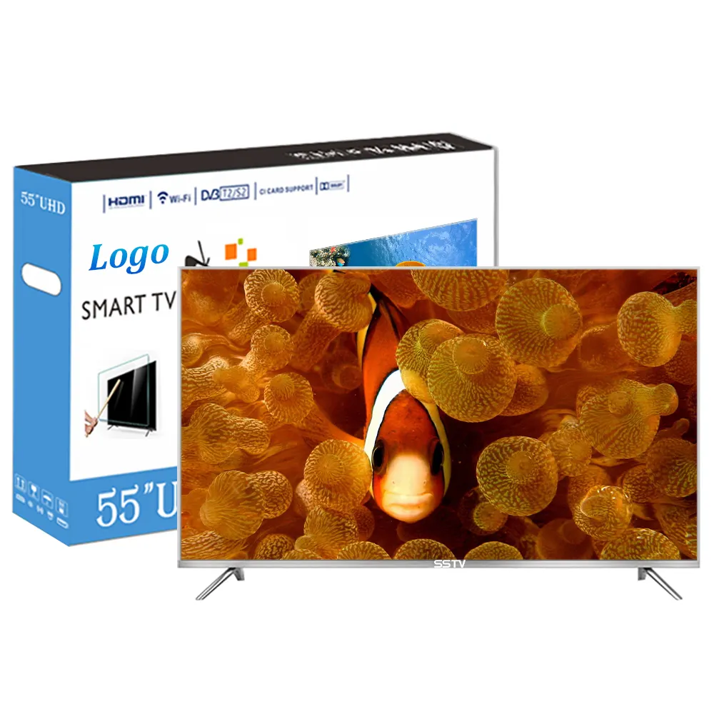 Onbreekbare Tv 55Inch Metalen Frame Flatscreen Tv Televisie 55 65 Inch 4K Smart Tv