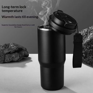 304 Stainless Steel 6th Generation Coffee <b>Cup</b> Car Travel Mug Portable with Handle Rope and Straw Vacuum <b>Insulated</b> Water Bottle - Product Image 3