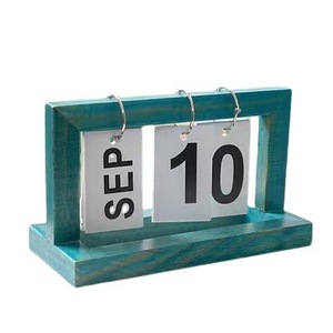 Calendario de escritorio minimalista de madera, adorno para oficina o estudio, calendario perpetuo pequeño, marrón y negro, rectangular personalizado - Product Image 2