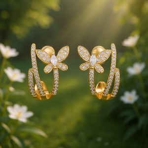 Orecchini a Cerchio Golden Butterfly in Oro Massiccio 18K con Cristalli e Strass Taglio Marquise, Lusso per l'Uso Quotidiano Femminile - Product Image 2