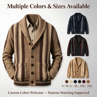 Cardigan en tricot jacquard géométrique pour homme, col mandarin, épais, 100 % polyester, anti-boulochage, hiver, OEM ODM