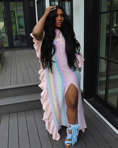 Automne 2025 femmes vêtements décontractés pour femmes élégant ample Maxi <span class=keywords><strong>Falbala</strong></span> côtes tricot épais pull robe automne rayé fente longue jupe - Product Image 3