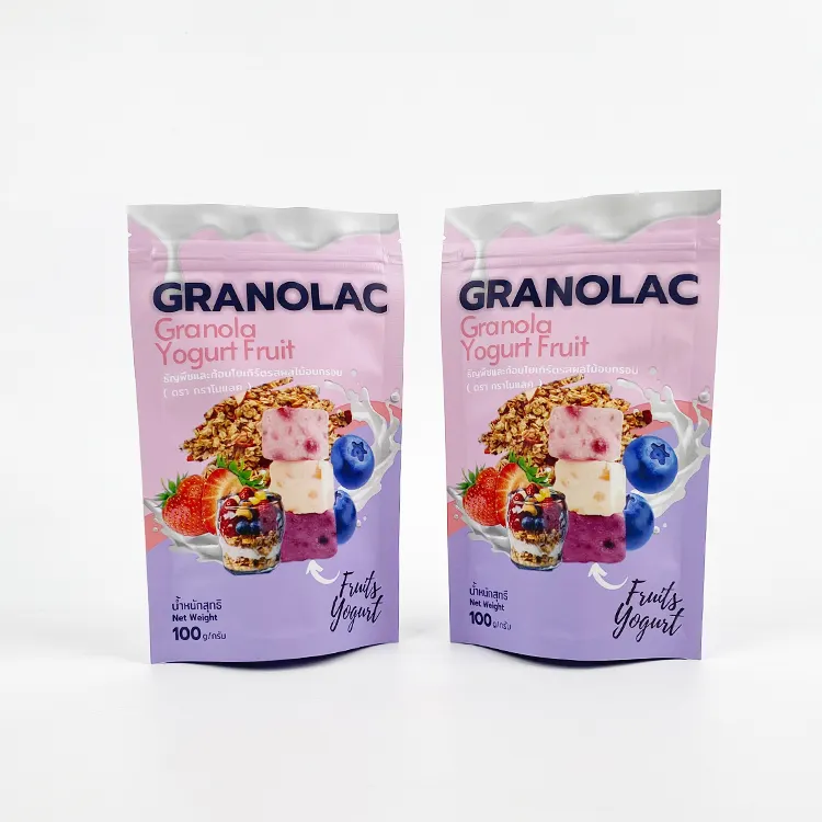 Design personalizzato eco friendly riutilizzabile cerniera stand up pouch misto cereali frutta secca snack packaging mylar bag