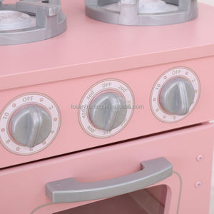 Cuisine en bois rose classique vintage pour enfants avec machine à glaçons, téléphone, robinet, évier, brûleur et four - Product Image 4