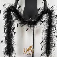 Écharpe de costume de scène épaisse et lourde pour performance de carnaval, boas en plumes d'autruche brûlées et duveteuses avec plumes de coq rayées