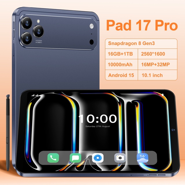 New  Pad 17 Pro Tablet PC 10.1-inch  HD Capacitive Screen 16MP+32MP Camera 16GB+1TB Storage 4G/5G GSM Wi-Fi MTK Processor Tablet
