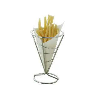 MINI-KONISCHE KORB FÜR STRAINLESS STAHL FÜR BRAUTKARTOFFEL-CHIPS MIT ZWEI SAUCE-TASCHEN HALTER