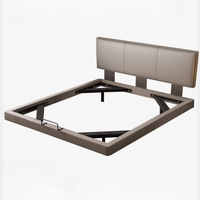 Cadre de lit flottant moderne haut de gamme avec éclairage d'ambiance LED, lit rembourré gris clair avec tête de lit moelleuse