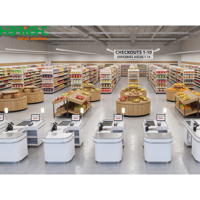 Solution complète pour supermarchés sur mesure, service de conception de plans 3D, rayonnages gondoles et équipements complets pour magasins