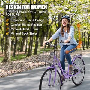 Vélo <span class=keywords><strong>de</strong></span> plage <span class=keywords><strong>pour</strong></span> <span class=keywords><strong>femme</strong></span> à 7 vitesses avec design <span class=keywords><strong>ergonomique</strong></span>, <span class=keywords><strong>selle</strong></span> réglable, double garde-boue et frein V, violet - Product Image 2