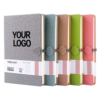 Carnet A5 en cuir PU à couverture rigide avec fermoir métallique, journal créatif à texture lin pour l'écriture quotidienne, cadeau de bureau