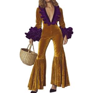 Combinaison élégante en velours pour femmes, manches longues, volants, taille haute, tenue de soirée, robe de cocktail, taille S M L XL - Product Image 3