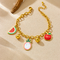 Bracelet à breloques fruits en acier inoxydable plaqué or 18 carats, motif pastèque, pomme, pitaya, pour cadeau ou fête