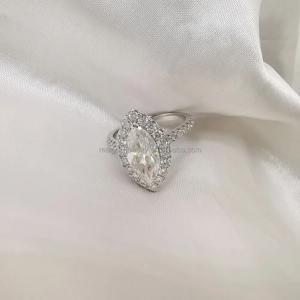 Anel de noivado de joia de ouro branco real 14K com moissanite, joia de ouro estilo elegante e atraente