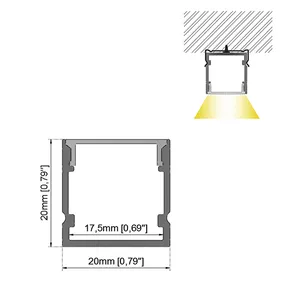 20X20Mm U รูปร่าง Led แถบอลูมิเนียมช่องโปรไฟล์อลูมิเนียม Led โปรไฟล์อลูมิเนียม Trimless Led ช่อง