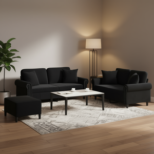 Black Velvet Living Room <b>Sofa</b> <b>Set</b> With Coffee Table And Ottoman Modern Contemporary Design For Living Room - Product Image 2