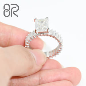 แหวนเพชร VVS mosinate สำหรับผู้ชาย3.79ct ขายดีแหวนหมั้นเงิน925มรกตตัดมรกต - Product Image 1