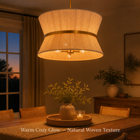 Suspension Bohème en Corde de Jute avec Abat-jour Tambour Sablier, Anneau en Laiton Fait Main, Lustre Wabi Sabi, LED Dimmable, Hauteur Réglable